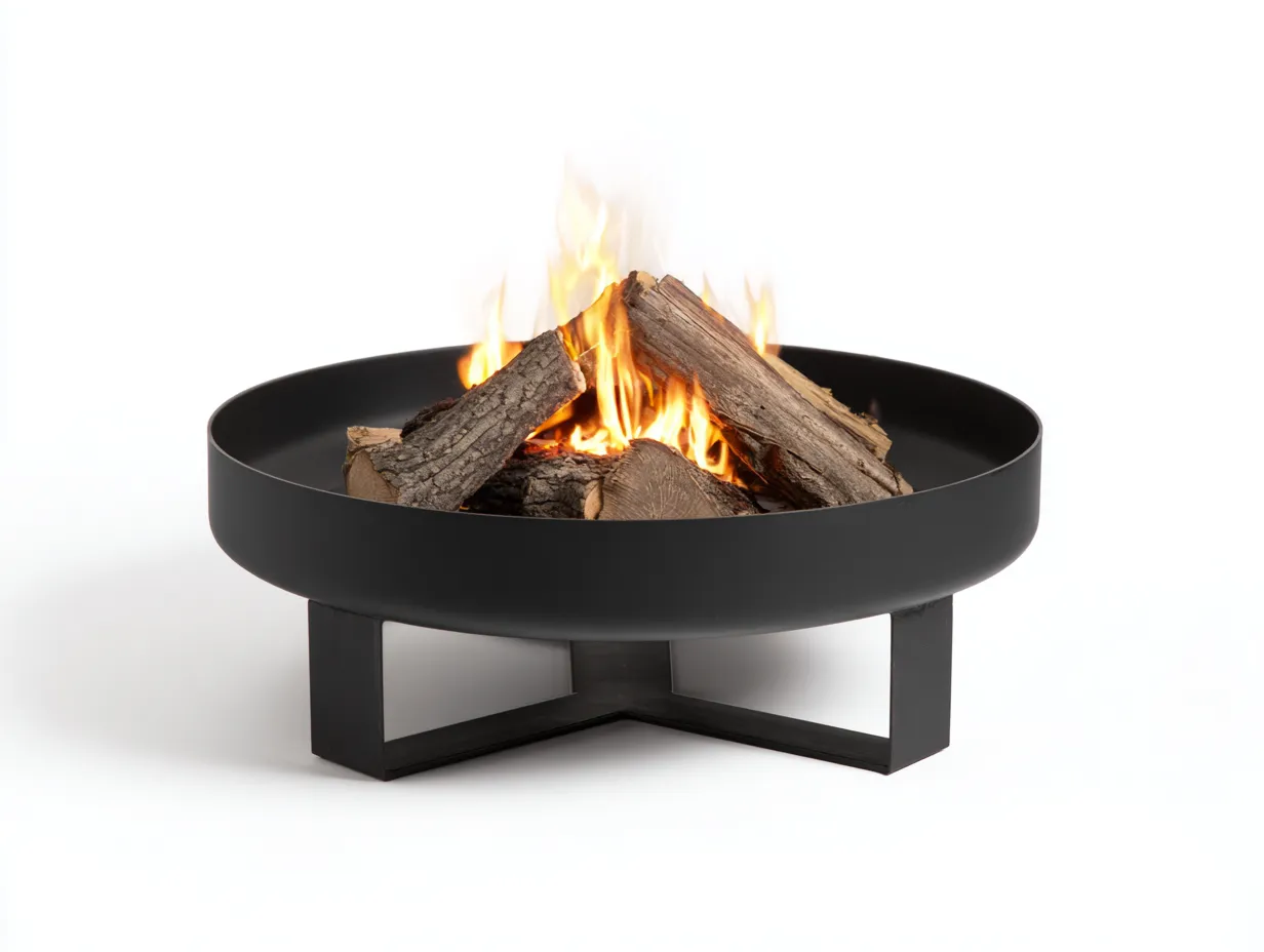 Poêle de jardin 82×82×34 cm - béton noir - brasero rond contemporain pour terrasse