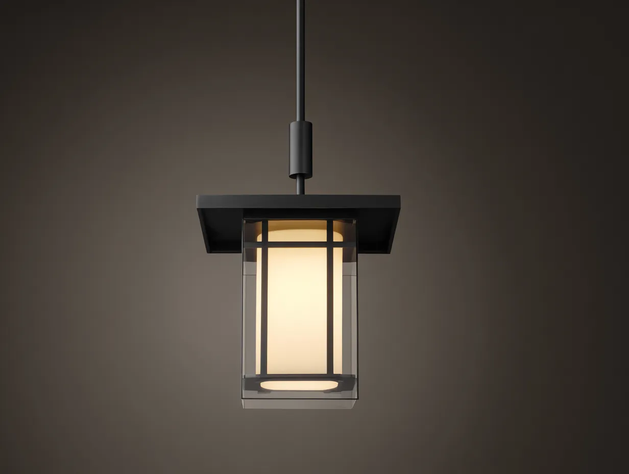 Lustre de terrasse 24×24×58 cm – métal noir – suspension géométrique contemporaine