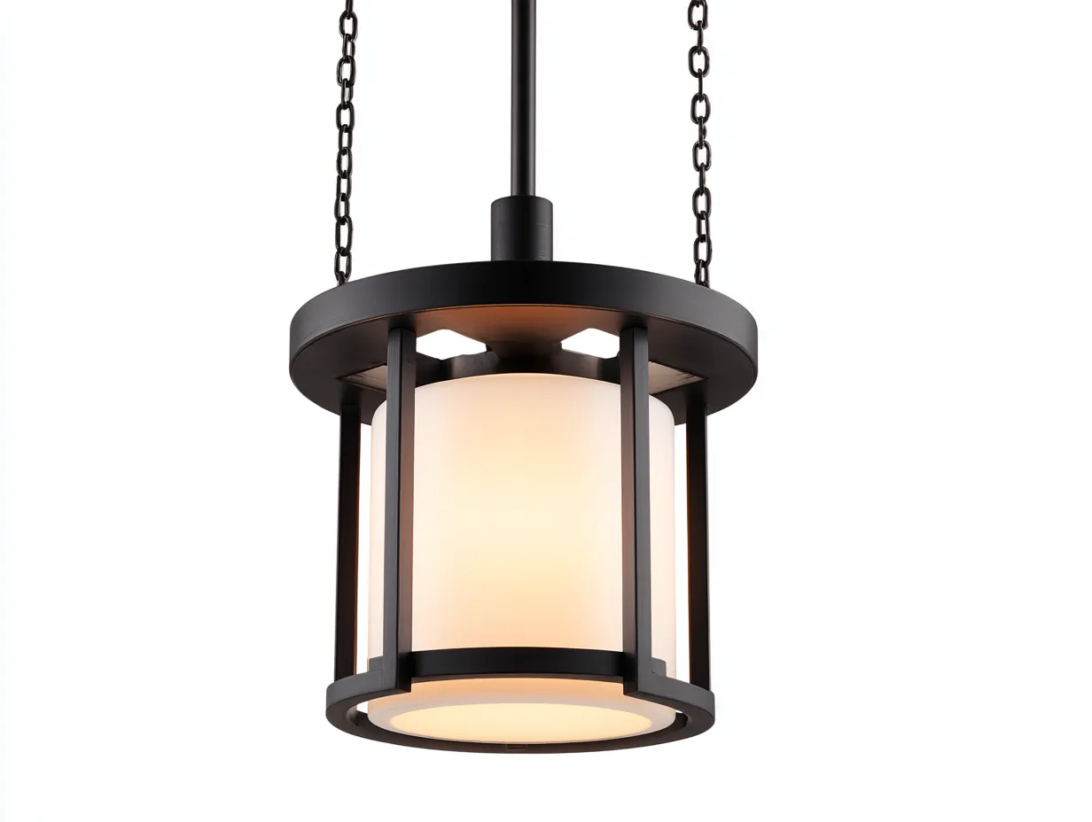 Lustre de terrasse 26×26×62 cm – métal noir – lanterne suspendue contemporaine pour terrasse