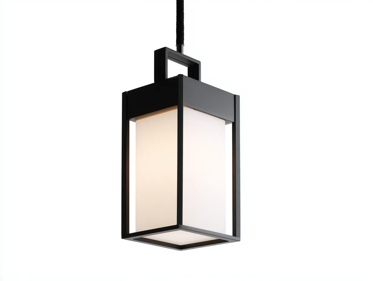 Lustre de terrasse 24×24×46 cm - métal noir et verre transparent - suspension lanterne pour balcon