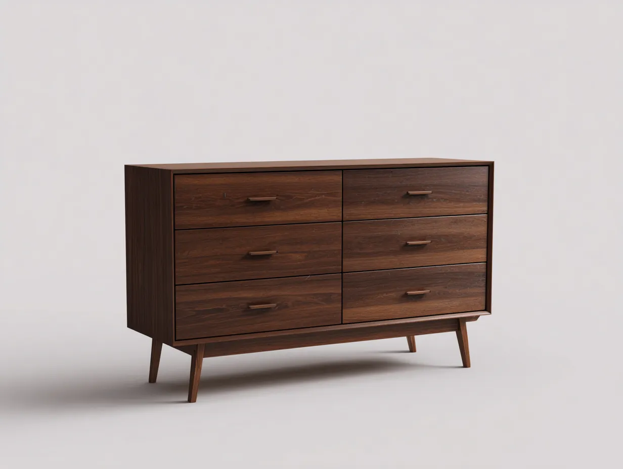 Garde-robe basse en bois 140×45×82 cm - bois foncé et doré - chambre style rétro