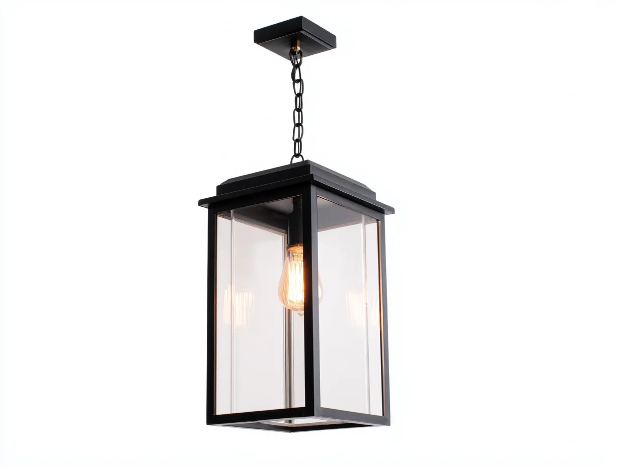 Lustre de terrasse 25×25×120 cm – métal noir – style lanterne suspendue
