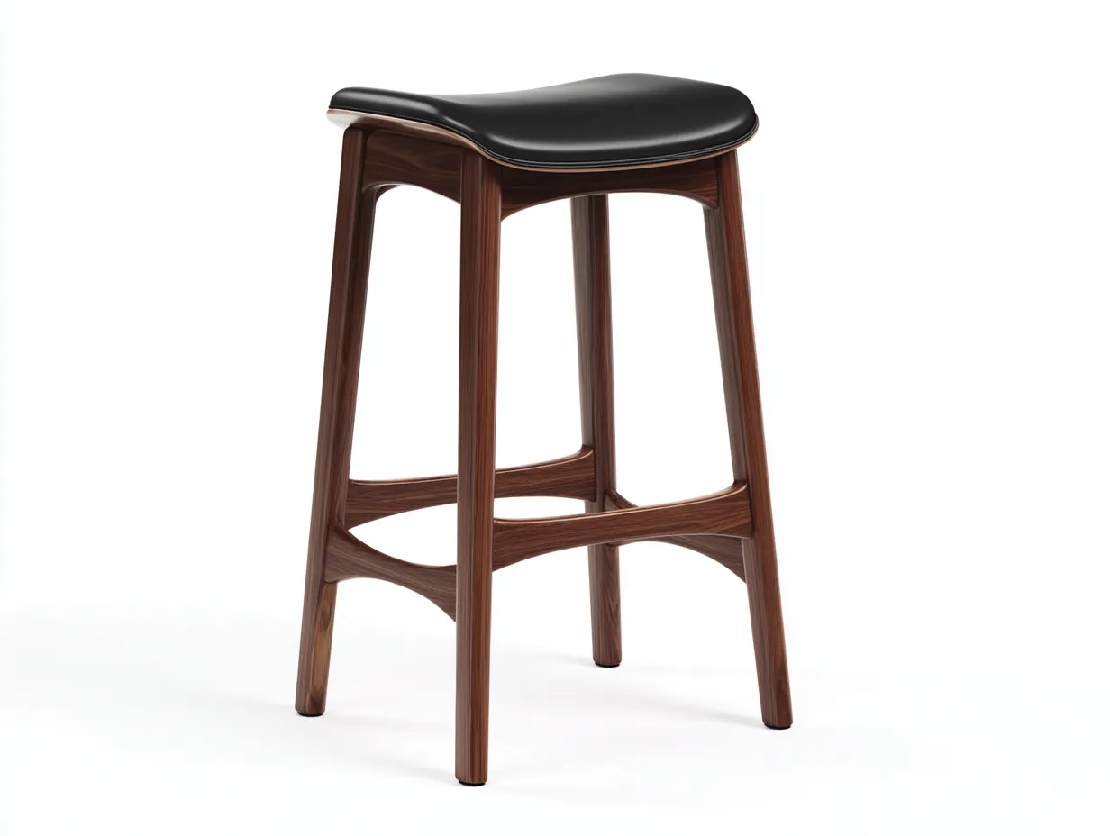 Tabouret de bar 46×43×78 cm - bois marron et similicuir noir - design épuré pour terrasse