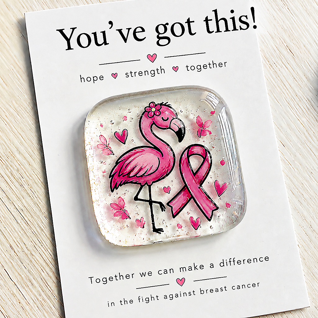 Pink Flamingo Breast Cancer Awareness Fused Glass Token