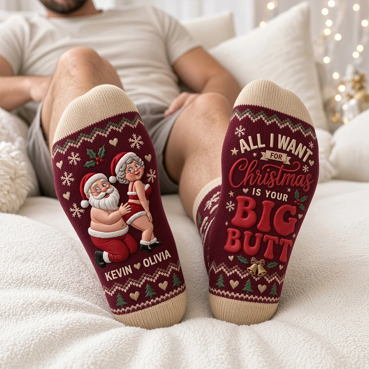 Personalized  Playful Senior Couple Christmas Socks