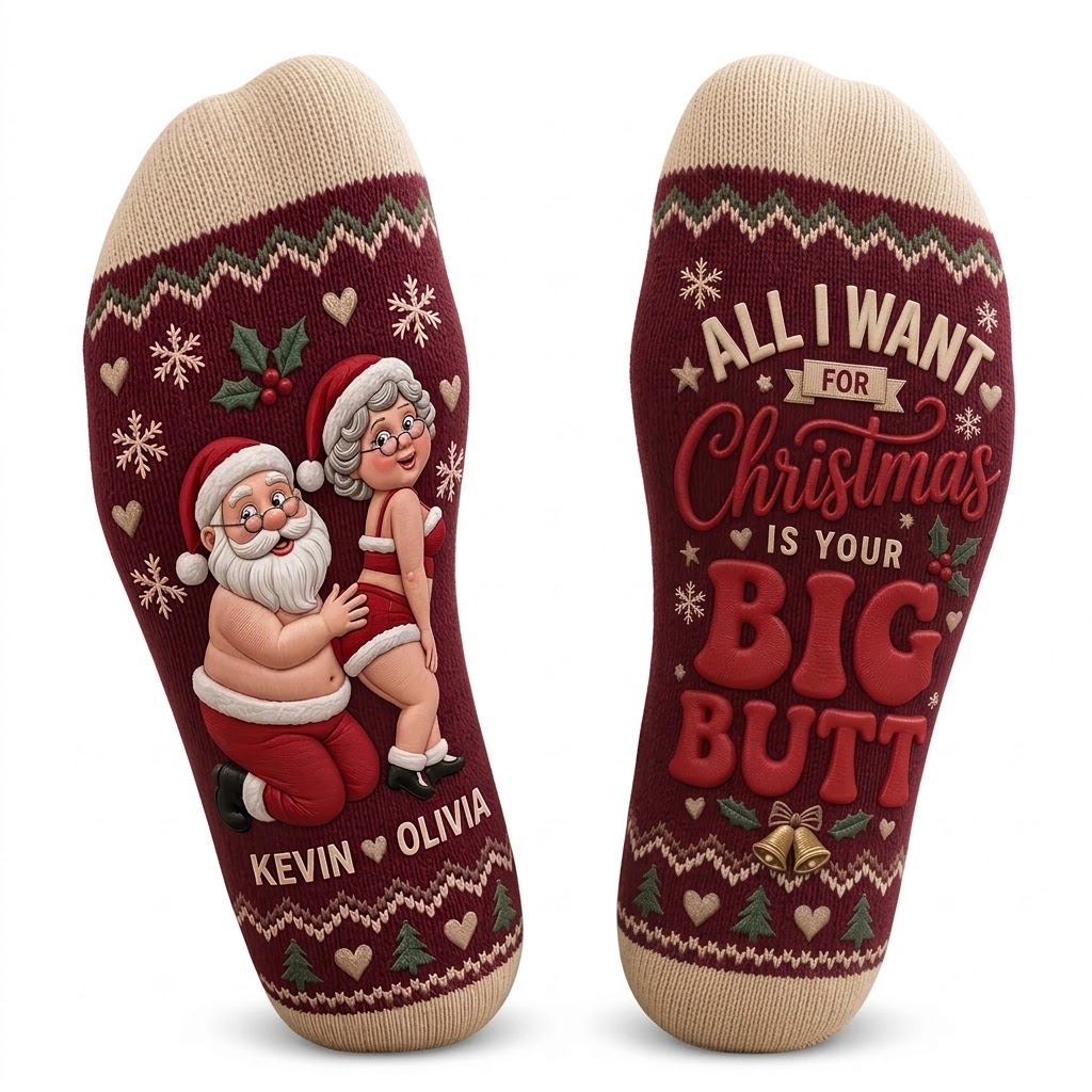 Personalized  Playful Senior Couple Christmas Socks