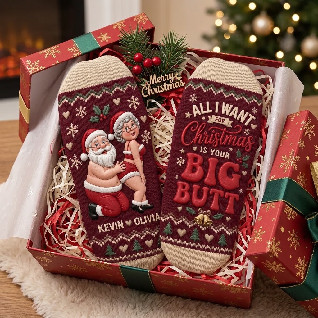 Personalized  Playful Senior Couple Christmas Socks