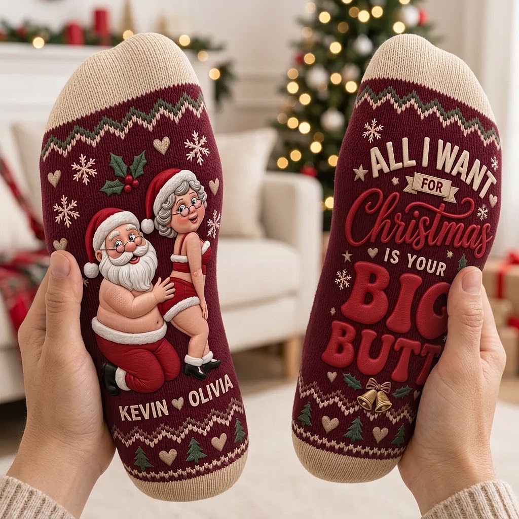 Personalized  Playful Senior Couple Christmas Socks