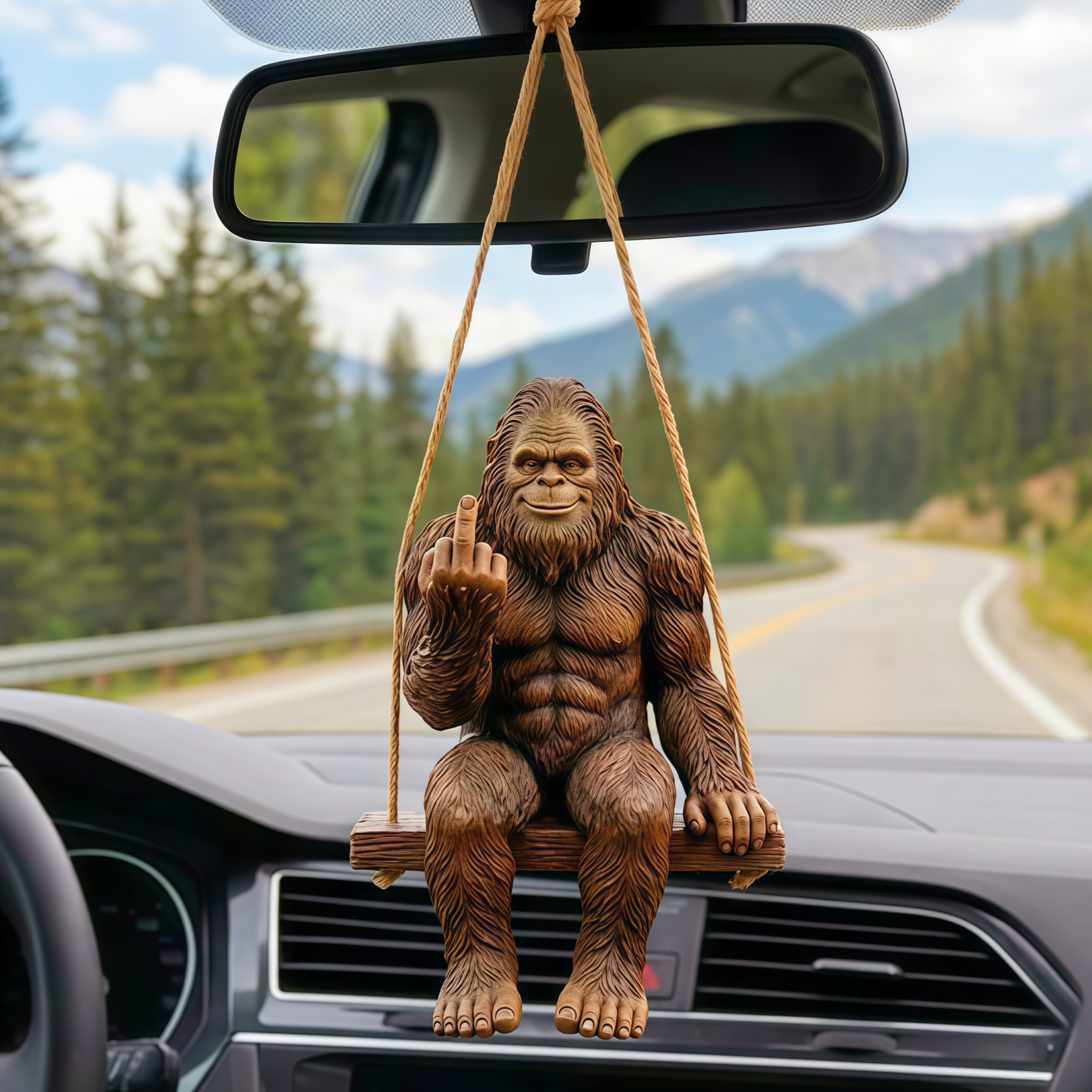 🦶 Middle Finger Bigfoot Car Swing Ornament