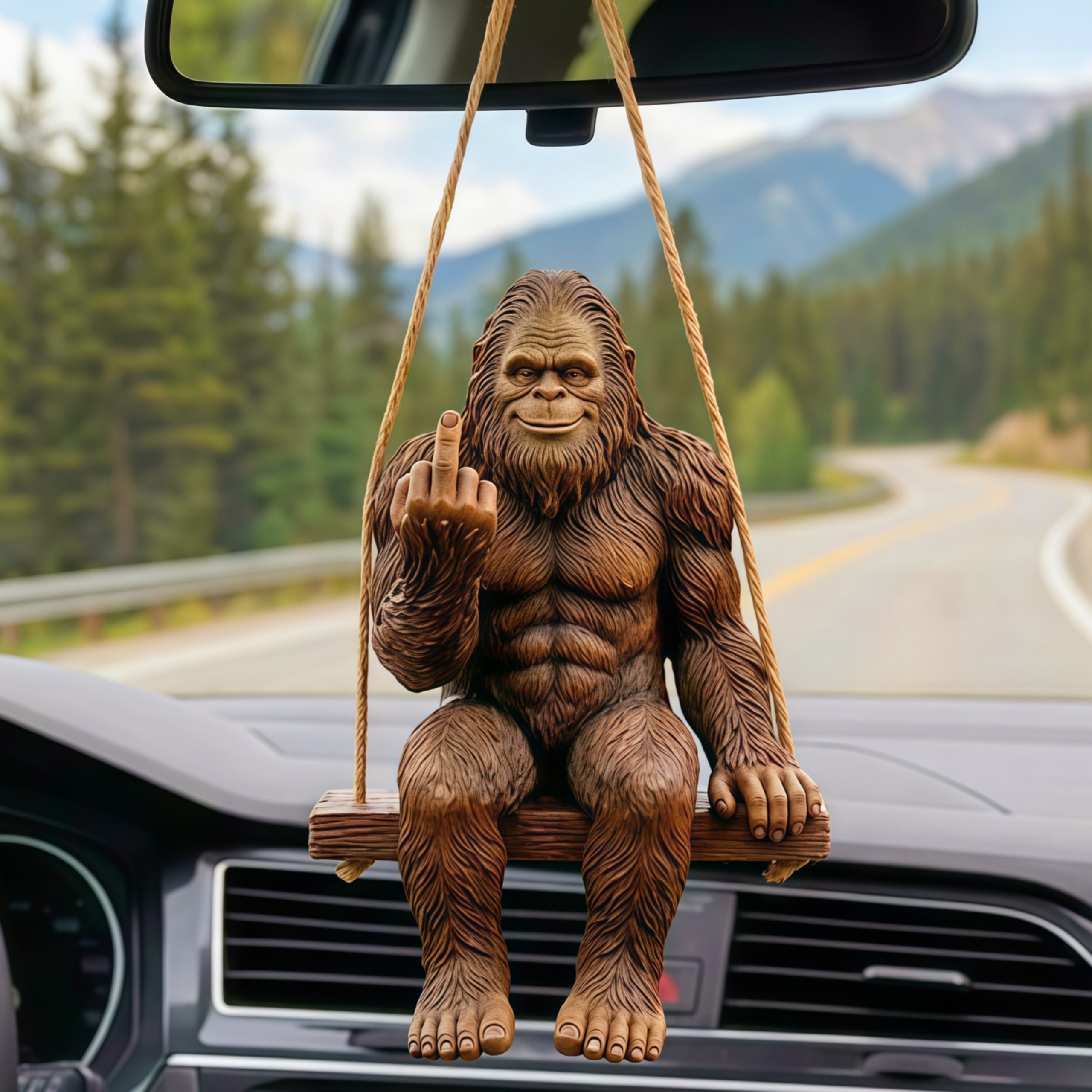 🦶 Middle Finger Bigfoot Car Swing Ornament