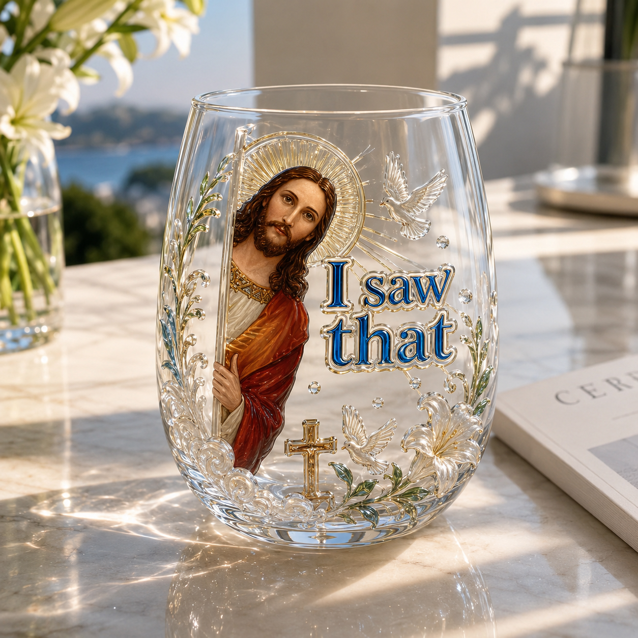 Jesus-themed "I Saw That" Glass