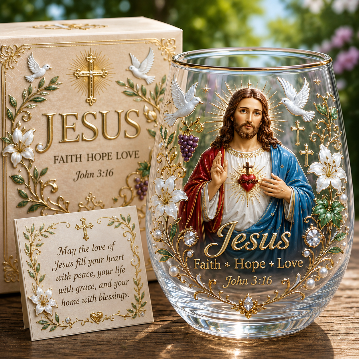 Jesus Faith Hope Love Glass Cup