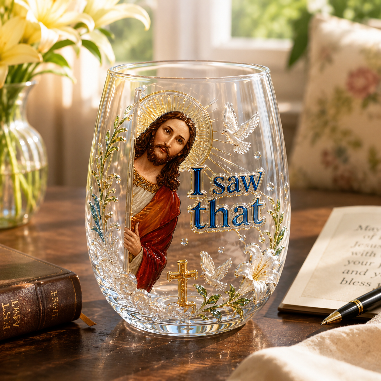 Jesus-themed "I Saw That" Glass