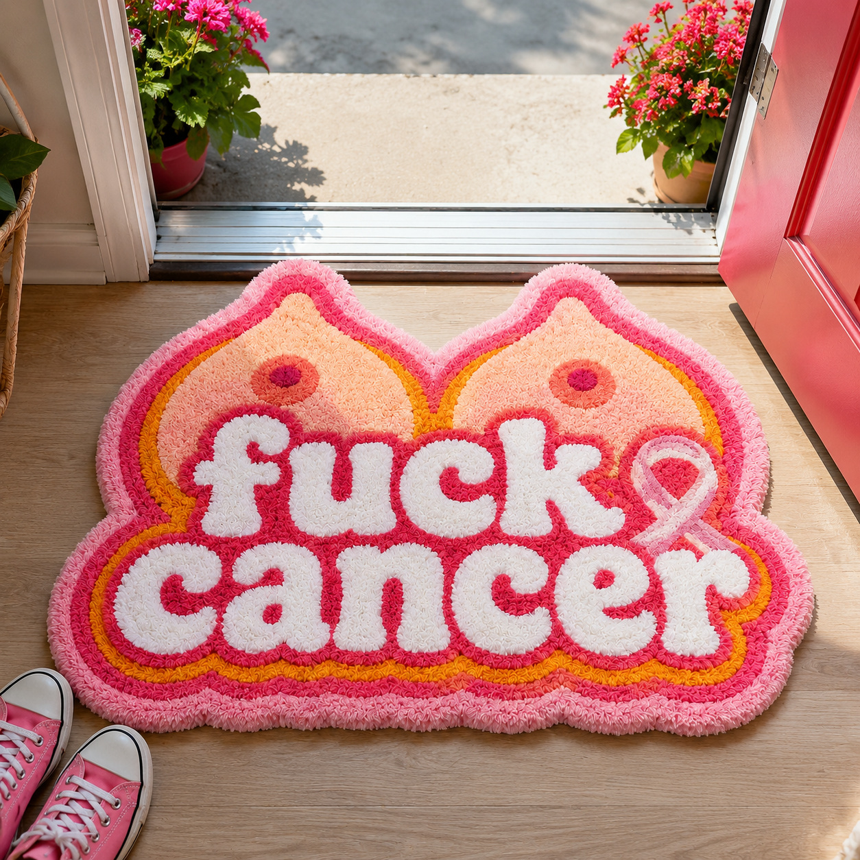 "FUCK CANCER" Chest-Shaped Rug
