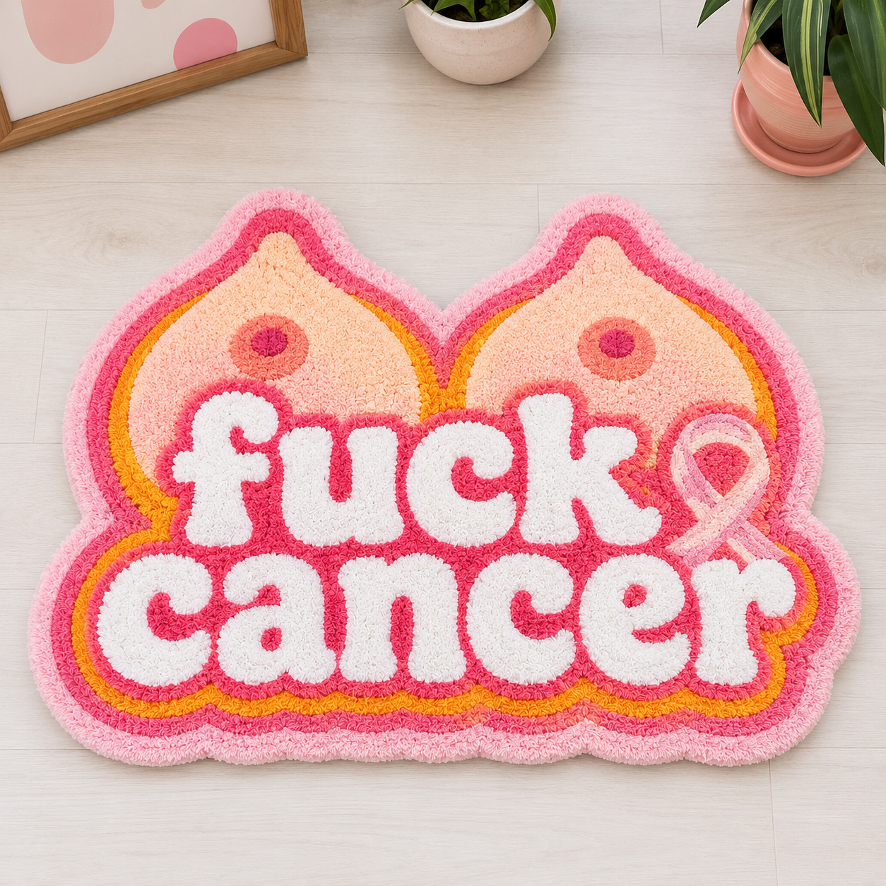 "FUCK CANCER" Chest-Shaped Rug