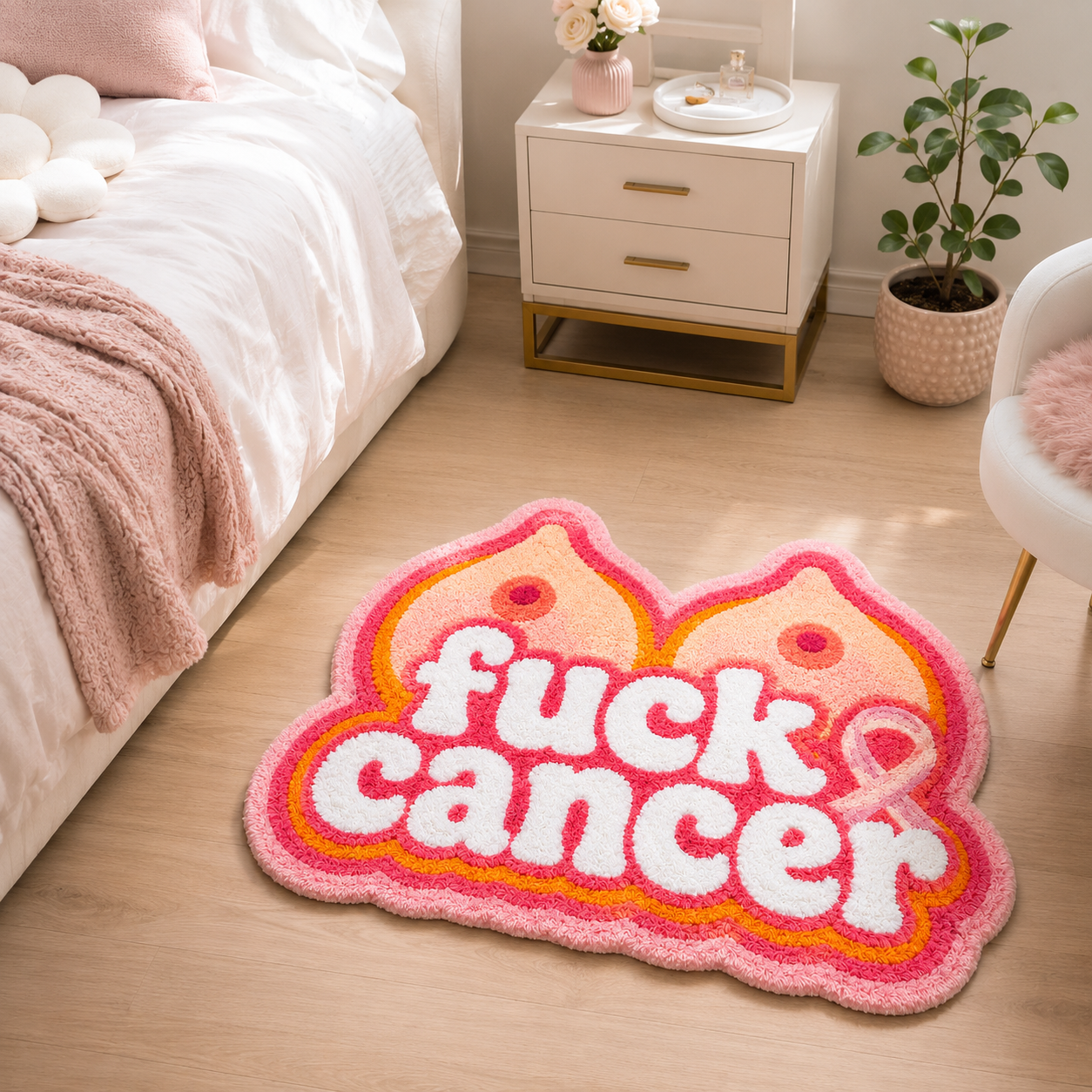 "FUCK CANCER" Chest-Shaped Rug