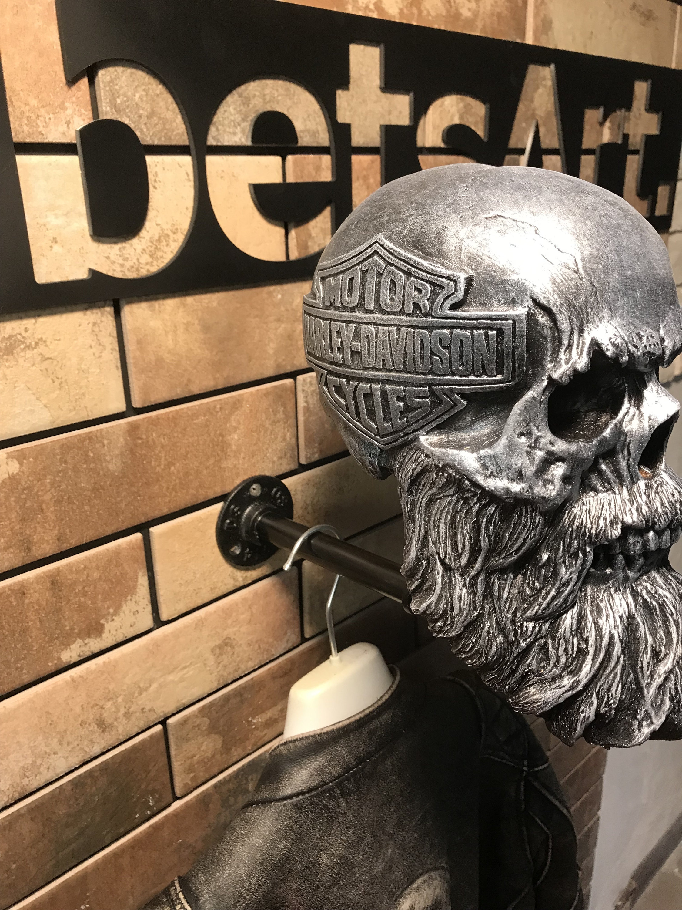 Wall Mounted Motorcycle Skull Helmet Rack