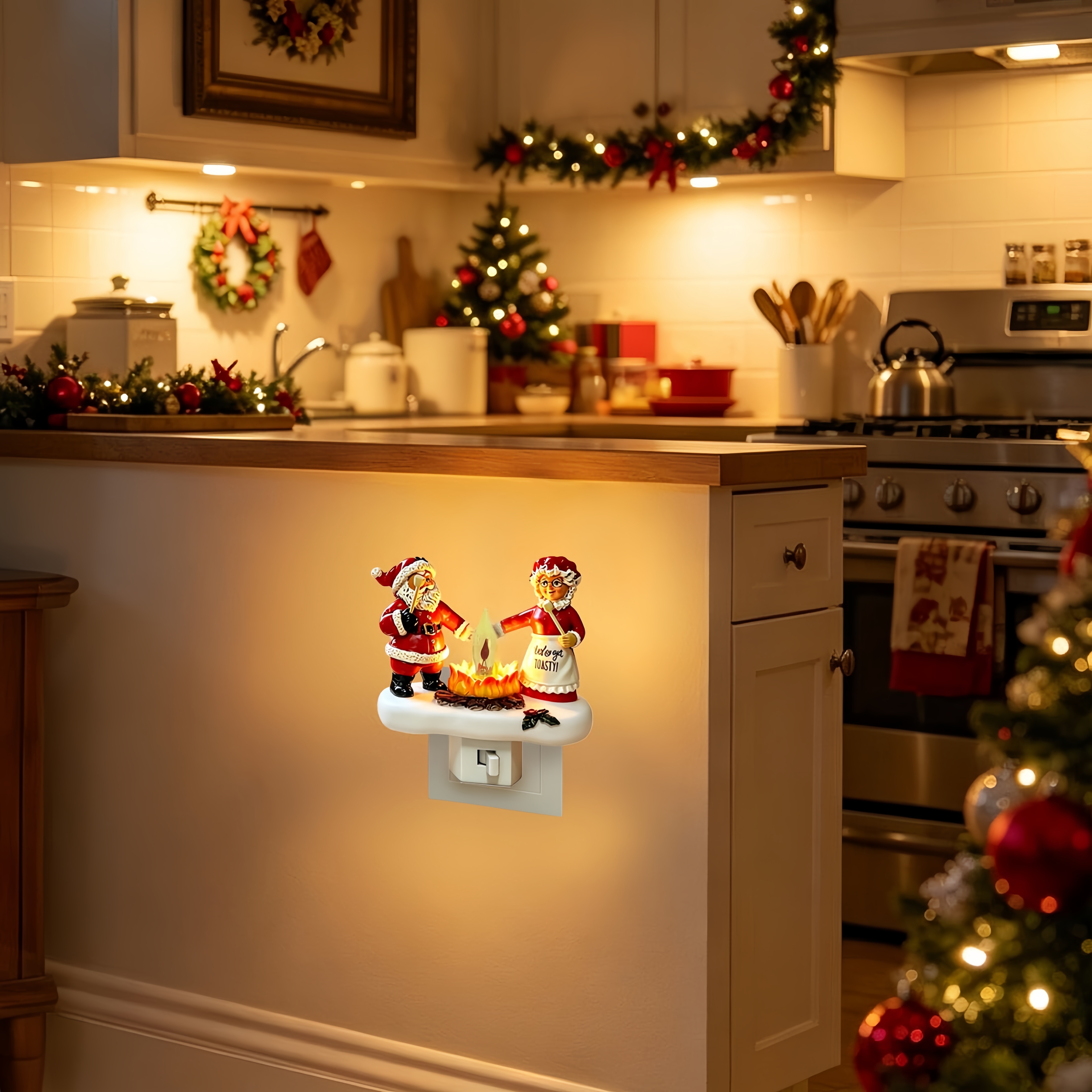Plug-in Christmas LED Night Light – Santa Claus Campfire Design