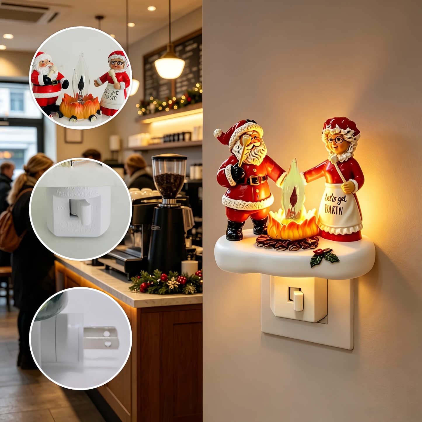 Plug-in Christmas LED Night Light – Santa Claus Campfire Design