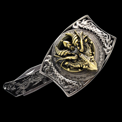Self-defense belt buckle with a knife