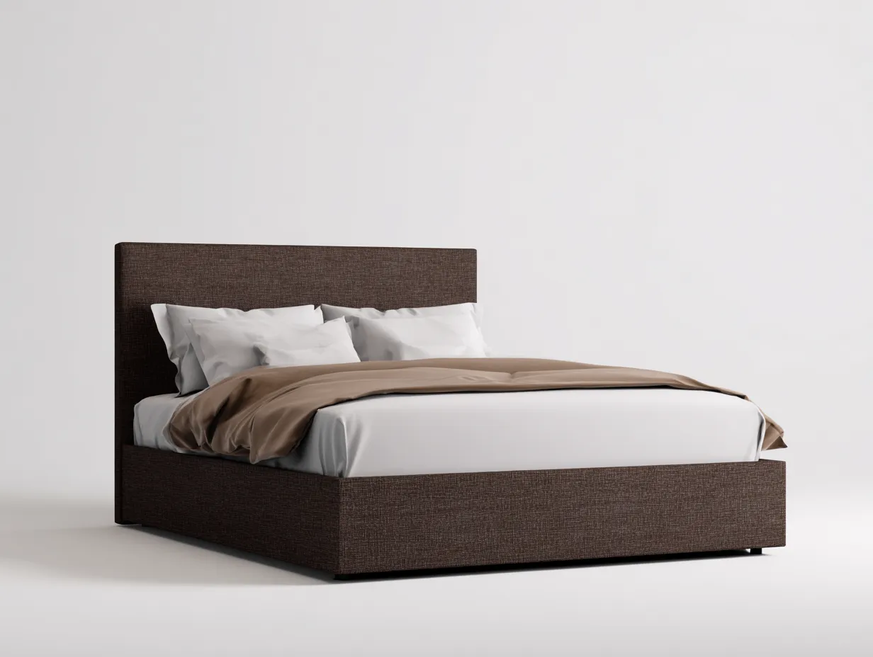 Lit double rembourré en tissu 215×180×120 cm - marron foncé - cadre bas moderne pour chambre à coucher-Lirozahaus