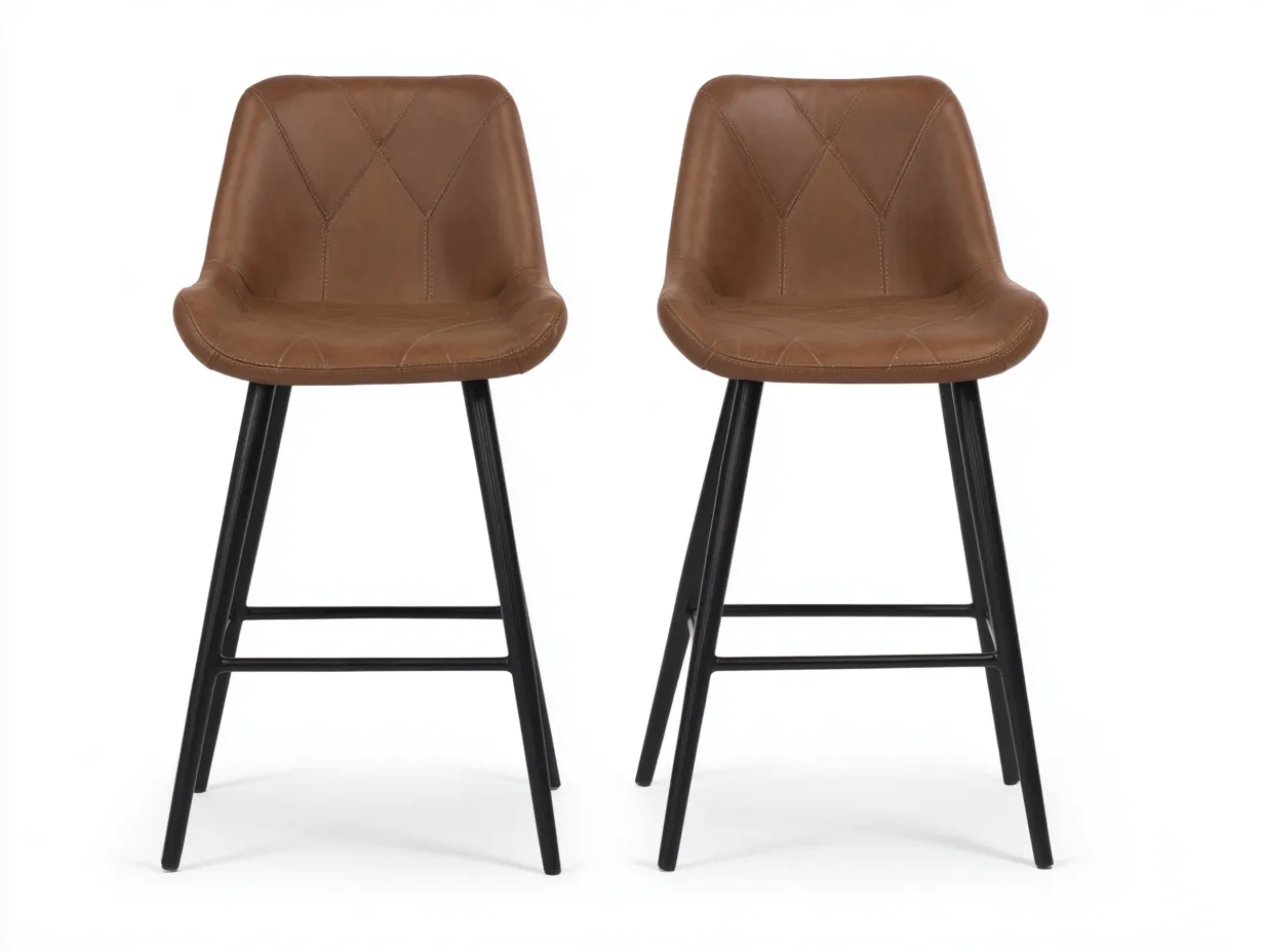 Tabouret de bar 54×55×96 cm – similicuir marron et métal noir – dossier enveloppant avec accoudoirs-Lirozahaus
