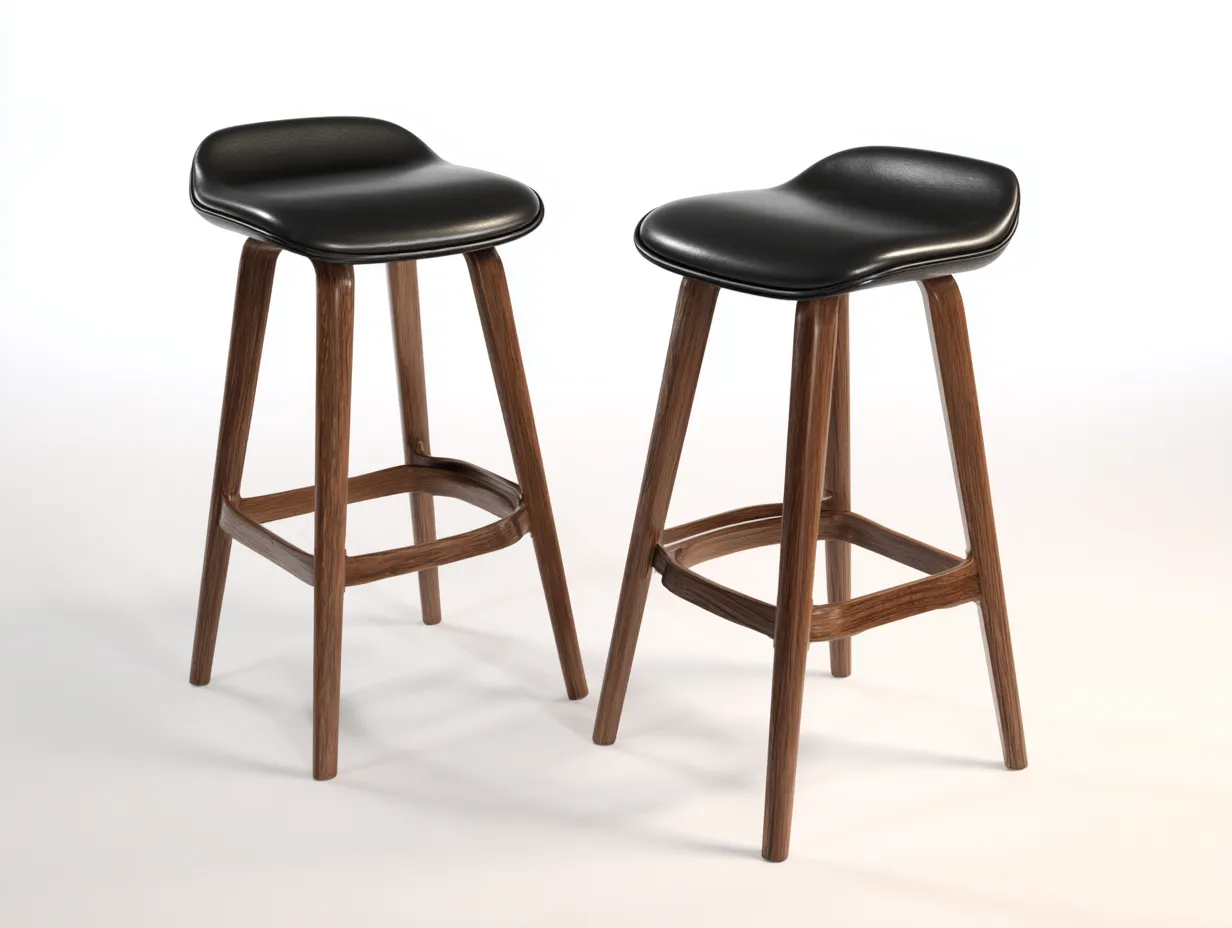 Tabouret de bar en bois et similicuir 43×37×67 cm - noir/marron - balcon style organique-Lirozahaus