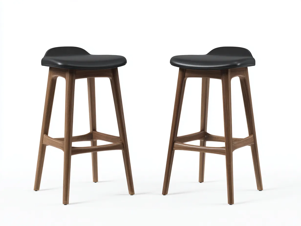 Tabouret de bar 47×49×78 cm – similicuir noir et bois brun – assise galbée sans dossier-Lirozahaus