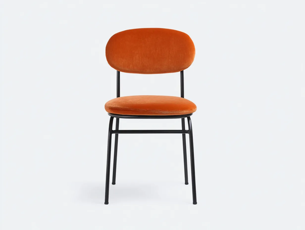 Chaise de salle à manger 48×52×82 cm – tissu orange et métal noir – dossier ovale rembourré-Lirozahaus