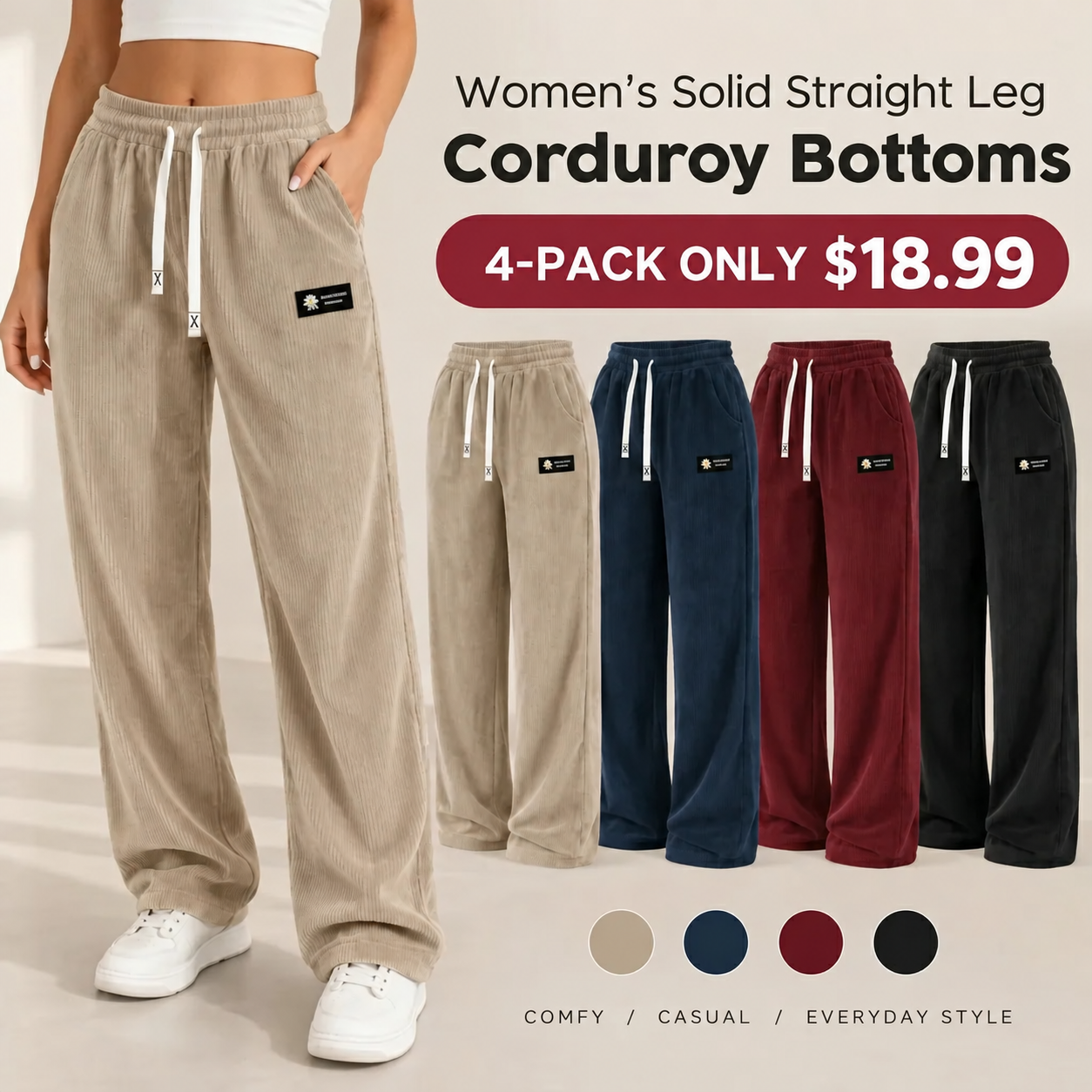 🍂Women’s Straight Leg Corduroy Pants 🔥 BUY 4 FOR $18.99 | BEST VALUE: 9 FOR ONLY $24.95