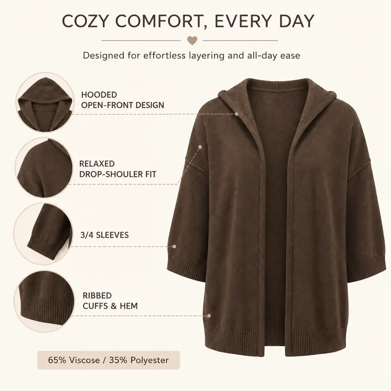 Hooded Open-Front Cardigan Women Cotton Blend 🔥 BUY 6 FOR $23.99 | BEST VALUE: 6 FOR ONLY $23.99