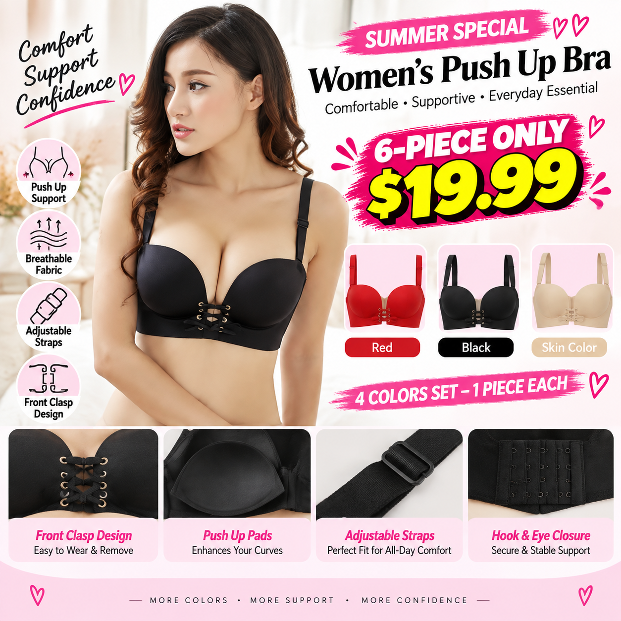 🏋️‍♀️ Women’s Wireless Push-Up C Cup Padded Indoor Sports Bra 🔥 BUY 6 FOR $19.99 | BEST VALUE: 6 FOR ONLY $19.99