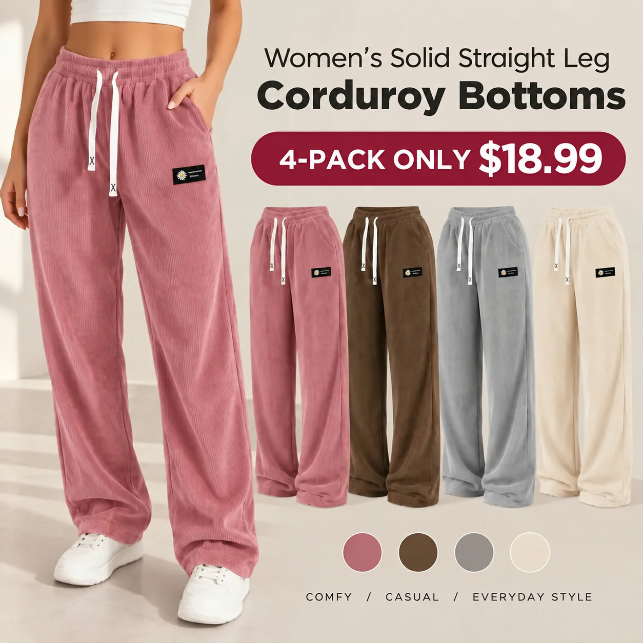 🍂Women’s Straight Leg Corduroy Pants 🔥 BUY 4 FOR $18.99 | BEST VALUE: 9 FOR ONLY $24.95
