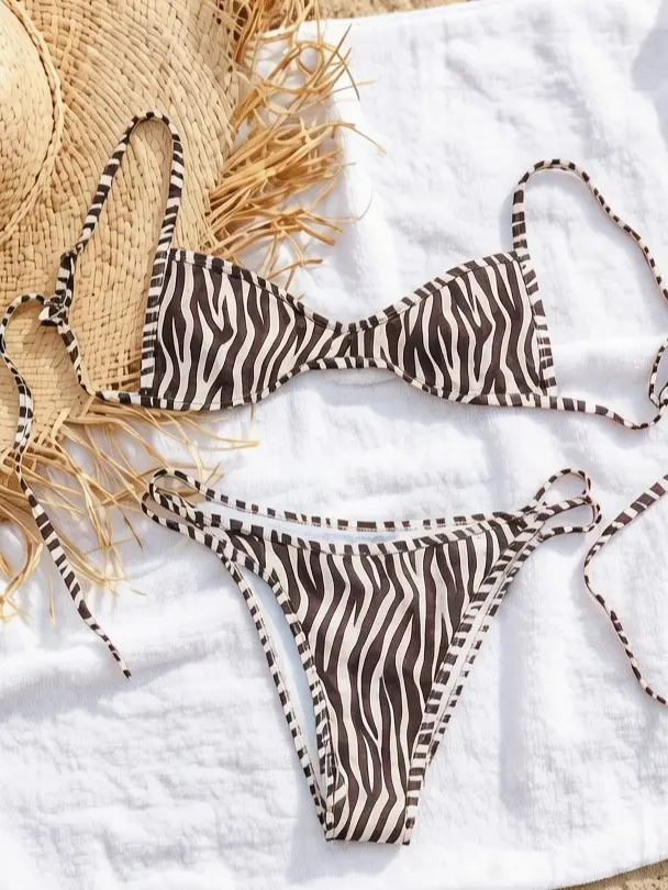🔥4 items for just $19.99. Women's Elastane 2-Piece Adjustable Strap Tie-Back Polka Dot Bikini Set.