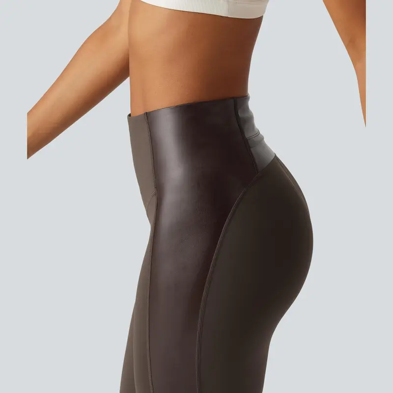 High Waisted Stretchy PU Tummy Control Yoga Leggings with Pocket🔥 BUY 7 FOR $17.99 | BEST VALUE: 11 FOR ONLY $24.99