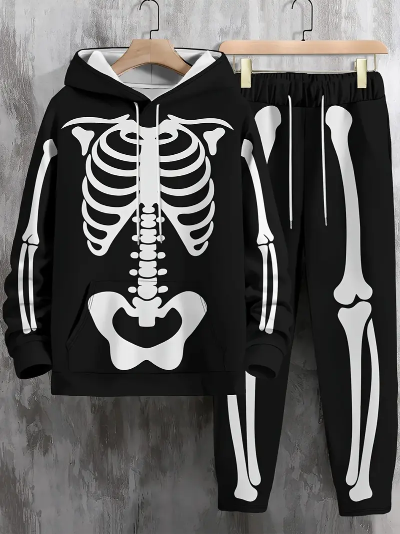 Men's Halloween Skeleton Print Hoodie and Pants Set, Party Cosplay, Casual Outdoor Sports Wear, Two-Piece Men's Clothing Men's Halloween Skeleton Print Hoodie and Pants Set, Party Cosplay, Casual Outdoor Sports Wear, Two-Piece Men's Clothing