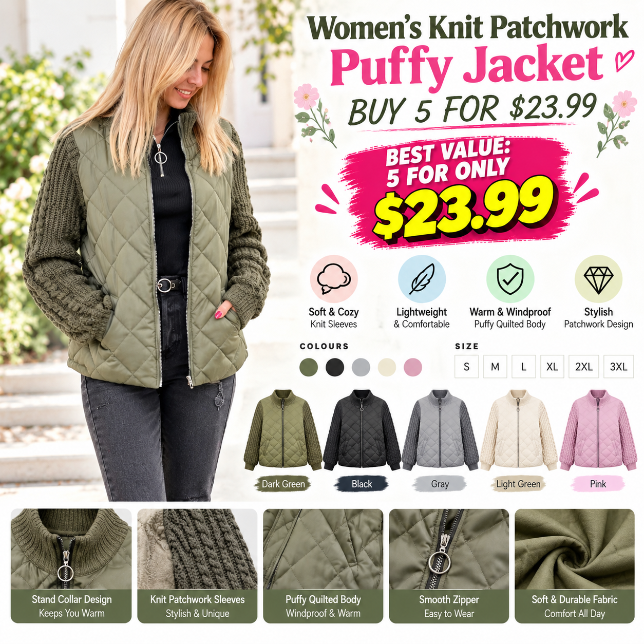 Women's Knit Patchwork Puffy Jacket🔥  BUY 5 FOR $23.99 | BEST VALUE: 5 FOR ONLY $23.99