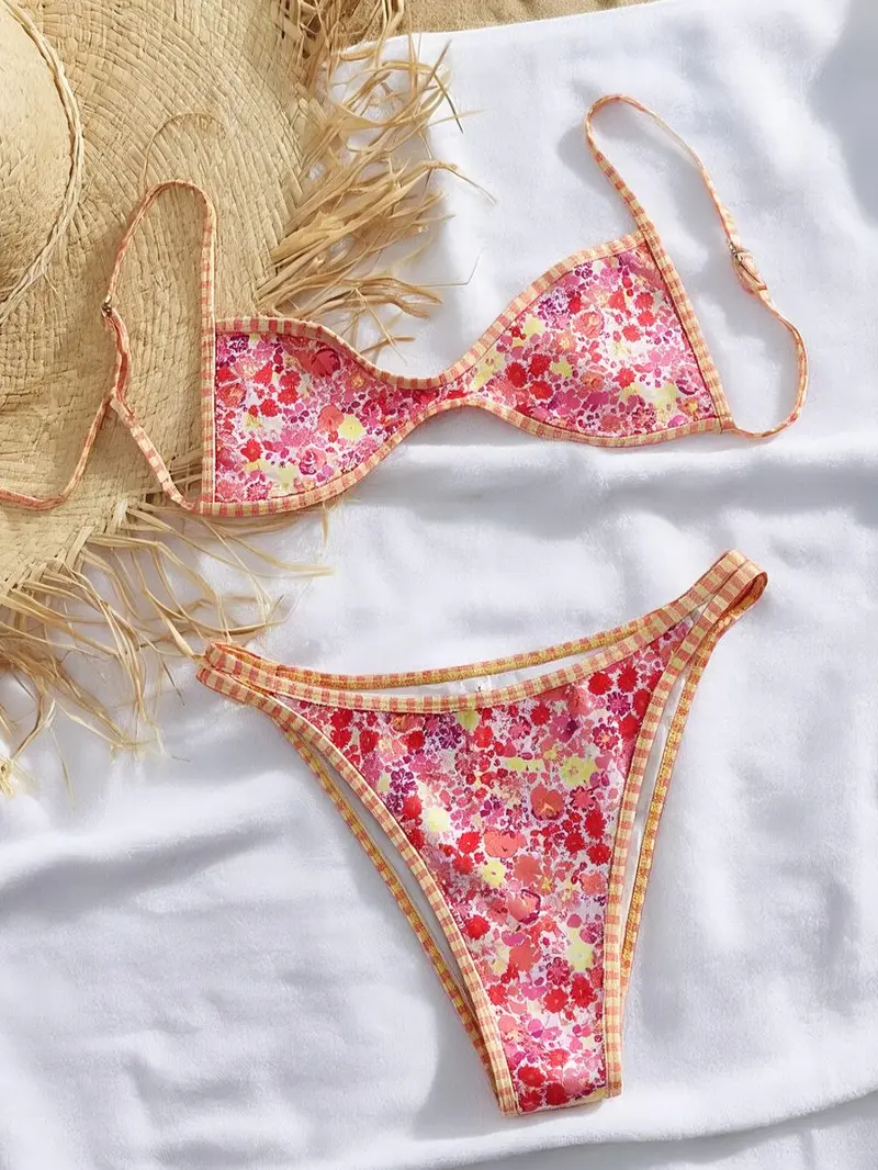 🔥4 items for just $19.99. Women's Elastane 2-Piece Adjustable Strap Tie-Back Polka Dot Bikini Set.