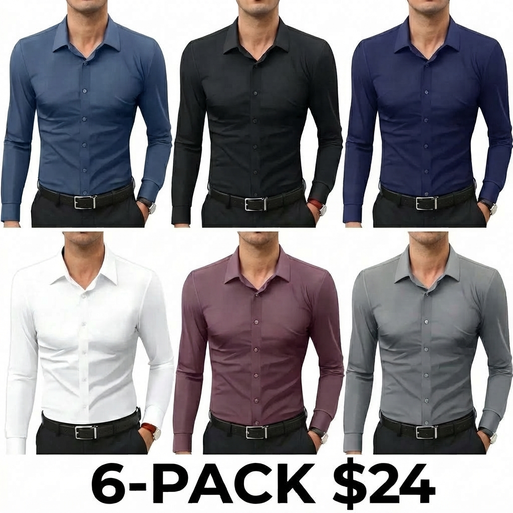 Men's 16-Way Stretch Slim Fit Dress Shirt – Breathable Quick Dry Long Sleeve Button Down, Wrinkle-Free Traveler Top🔥BUY 3 FOR $20.99 | BEST VALUE: 6 FOR ONLY $24.99