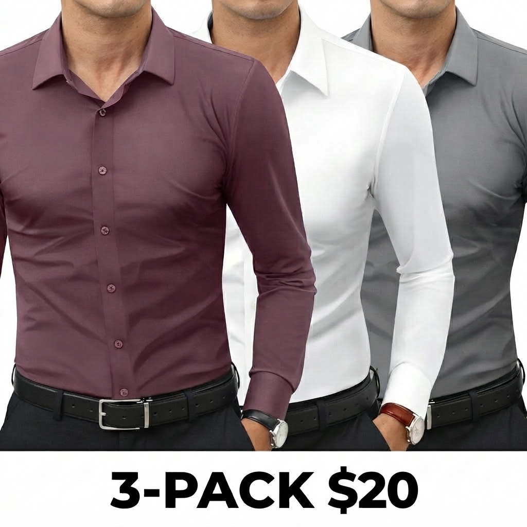 Men's 16-Way Stretch Slim Fit Dress Shirt – Breathable Quick Dry Long Sleeve Button Down, Wrinkle-Free Traveler Top🔥BUY 3 FOR $20.99 | BEST VALUE: 6 FOR ONLY $24.99