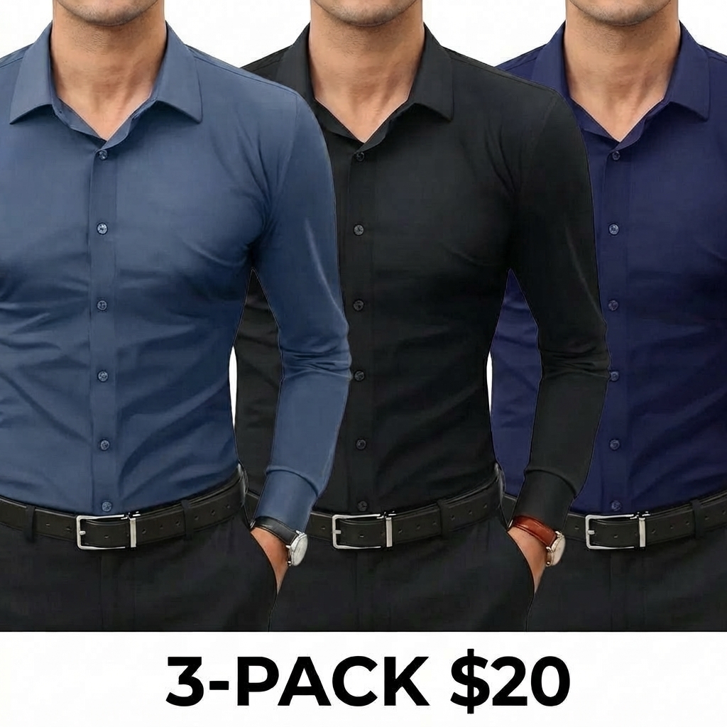 Men's 16-Way Stretch Slim Fit Dress Shirt – Breathable Quick Dry Long Sleeve Button Down, Wrinkle-Free Traveler Top🔥BUY 3 FOR $20.99 | BEST VALUE: 6 FOR ONLY $24.99