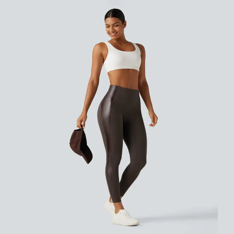 High Waisted Stretchy PU Tummy Control Yoga Leggings with Pocket🔥 BUY 7 FOR $17.99 | BEST VALUE: 11 FOR ONLY $24.99