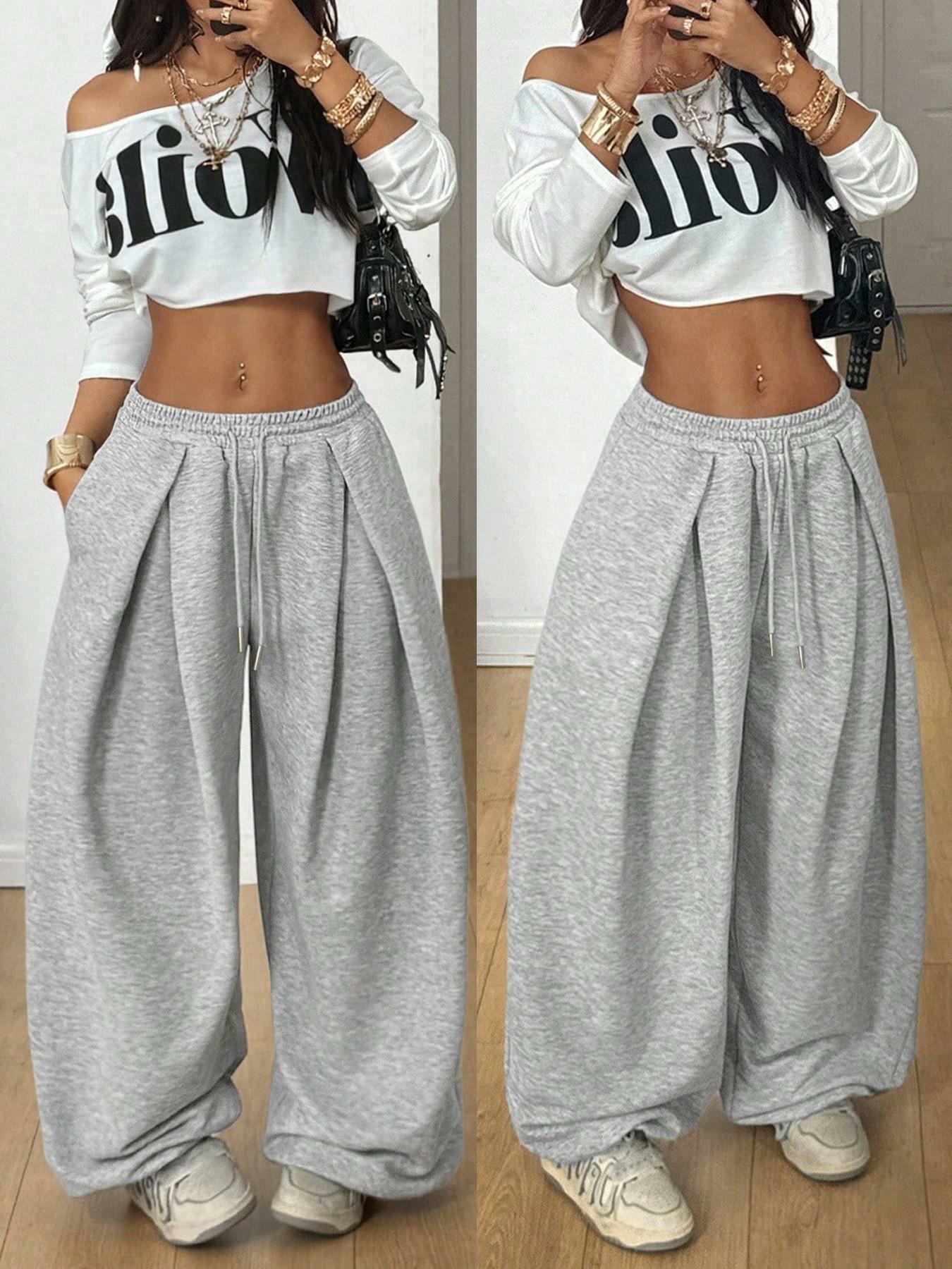 Women's High Waist Wide Leg Jogger Pants – Elastic Drawstring Waist with Cuffed Ankles, Baggy Streetwear Sweatpants.🔥BUY 3 FOR $19.99 | BEST VALUE: 6 FOR ONLY $24.99