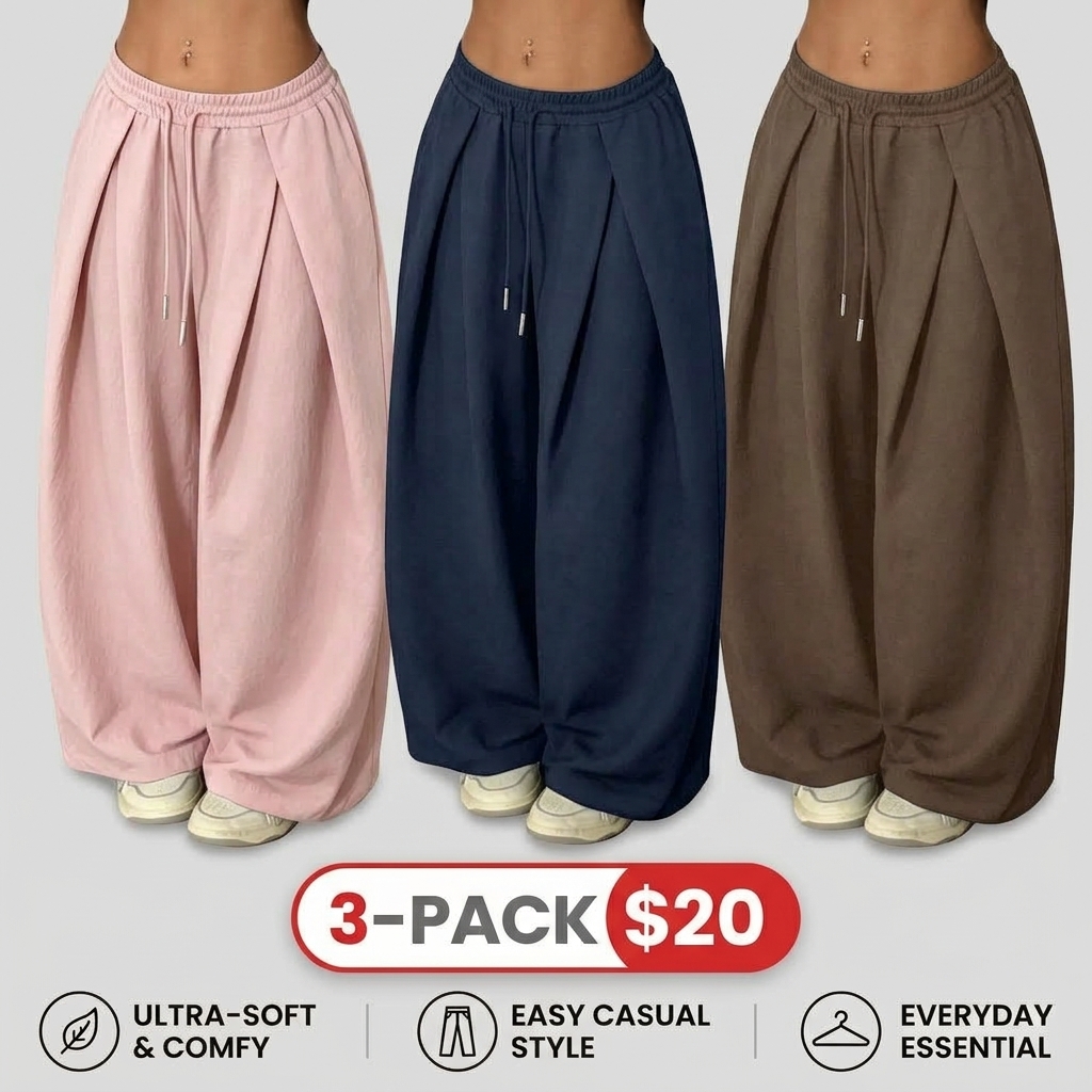 Women's High Waist Wide Leg Jogger Pants – Elastic Drawstring Waist with Cuffed Ankles, Baggy Streetwear Sweatpants.🔥BUY 3 FOR $19.99 | BEST VALUE: 6 FOR ONLY $24.99