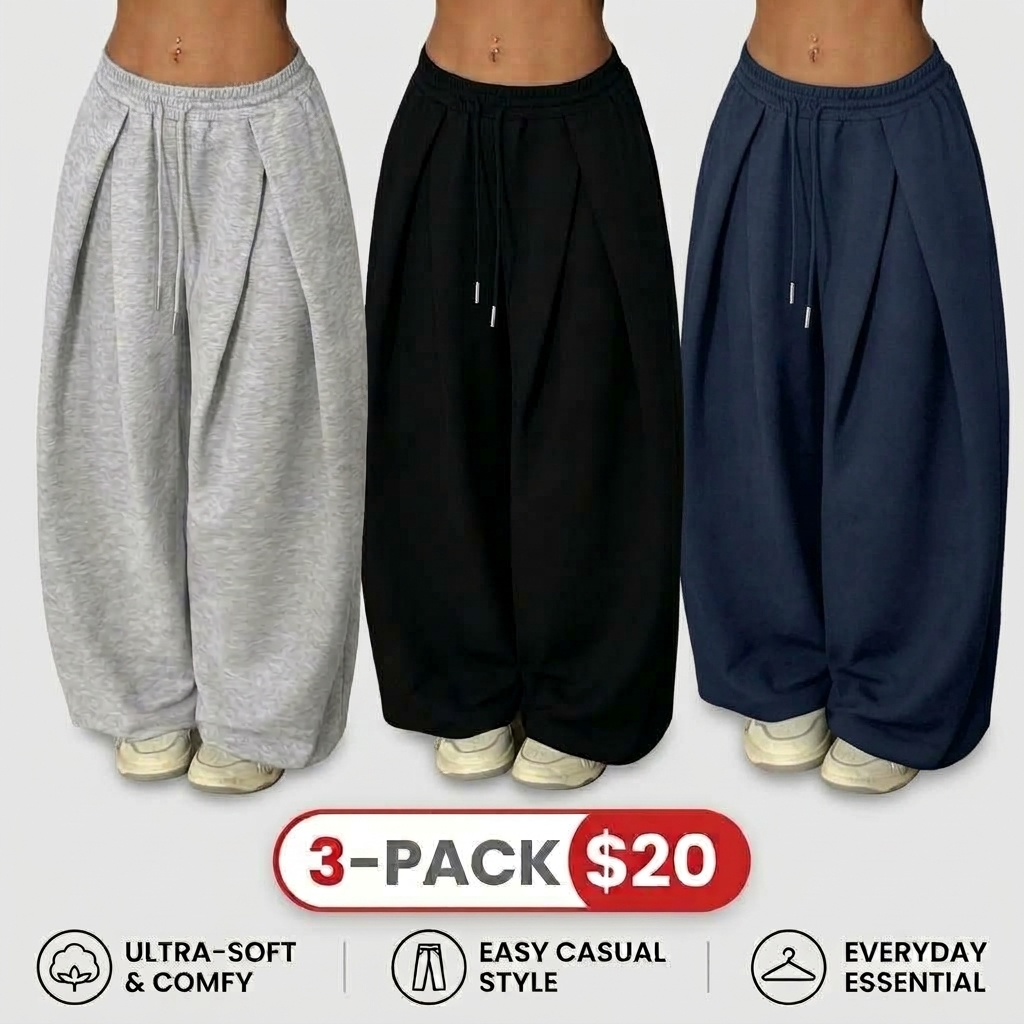 Women's High Waist Wide Leg Jogger Pants – Elastic Drawstring Waist with Cuffed Ankles, Baggy Streetwear Sweatpants.🔥BUY 3 FOR $19.99 | BEST VALUE: 6 FOR ONLY $24.99