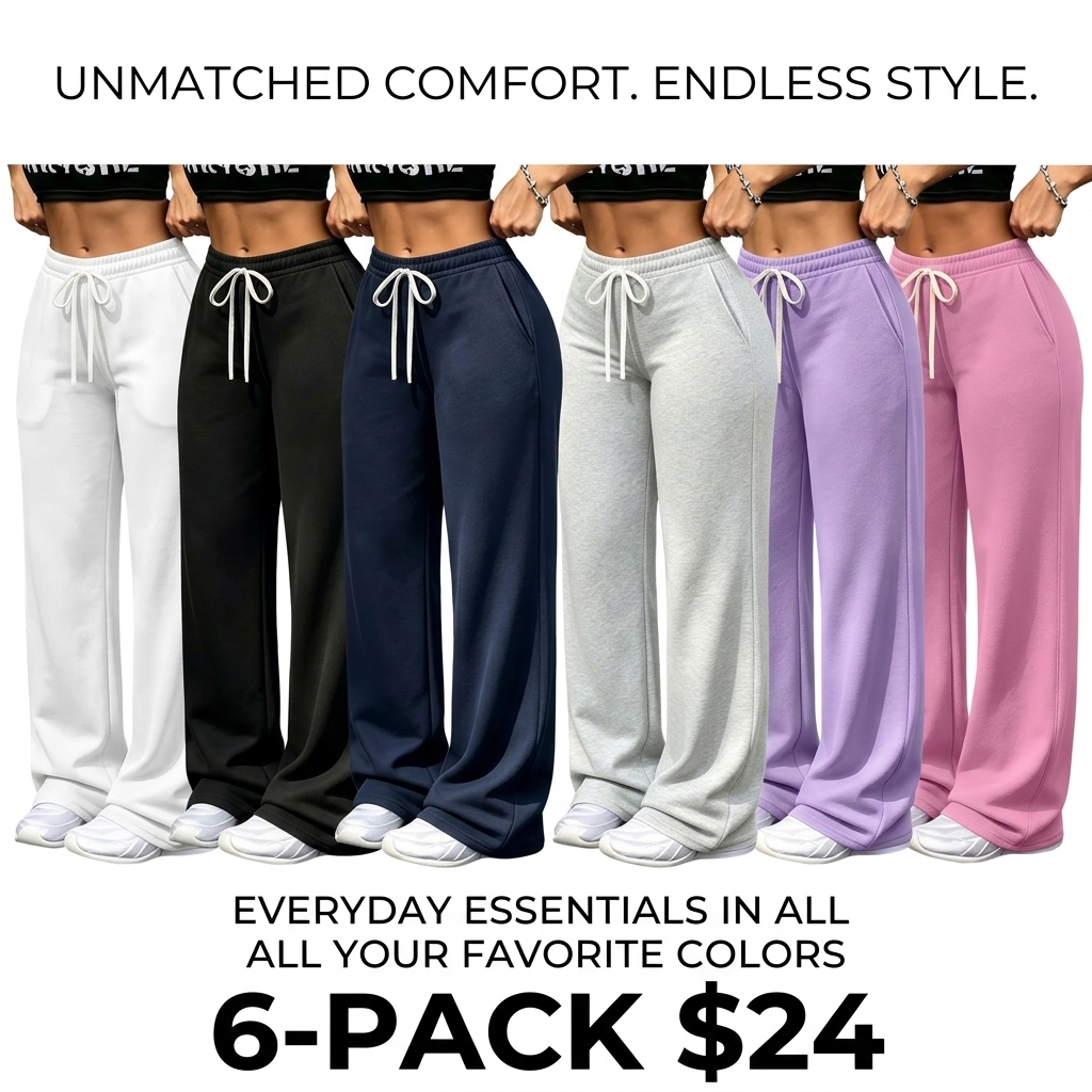 Women's 3-Pack Fleece-Lined Wide Leg Pants – Drawstring Waist Casual Bottoms with Pockets🔥BUY 3 FOR $20.99 | BEST VALUE: 6 FOR ONLY $24.99