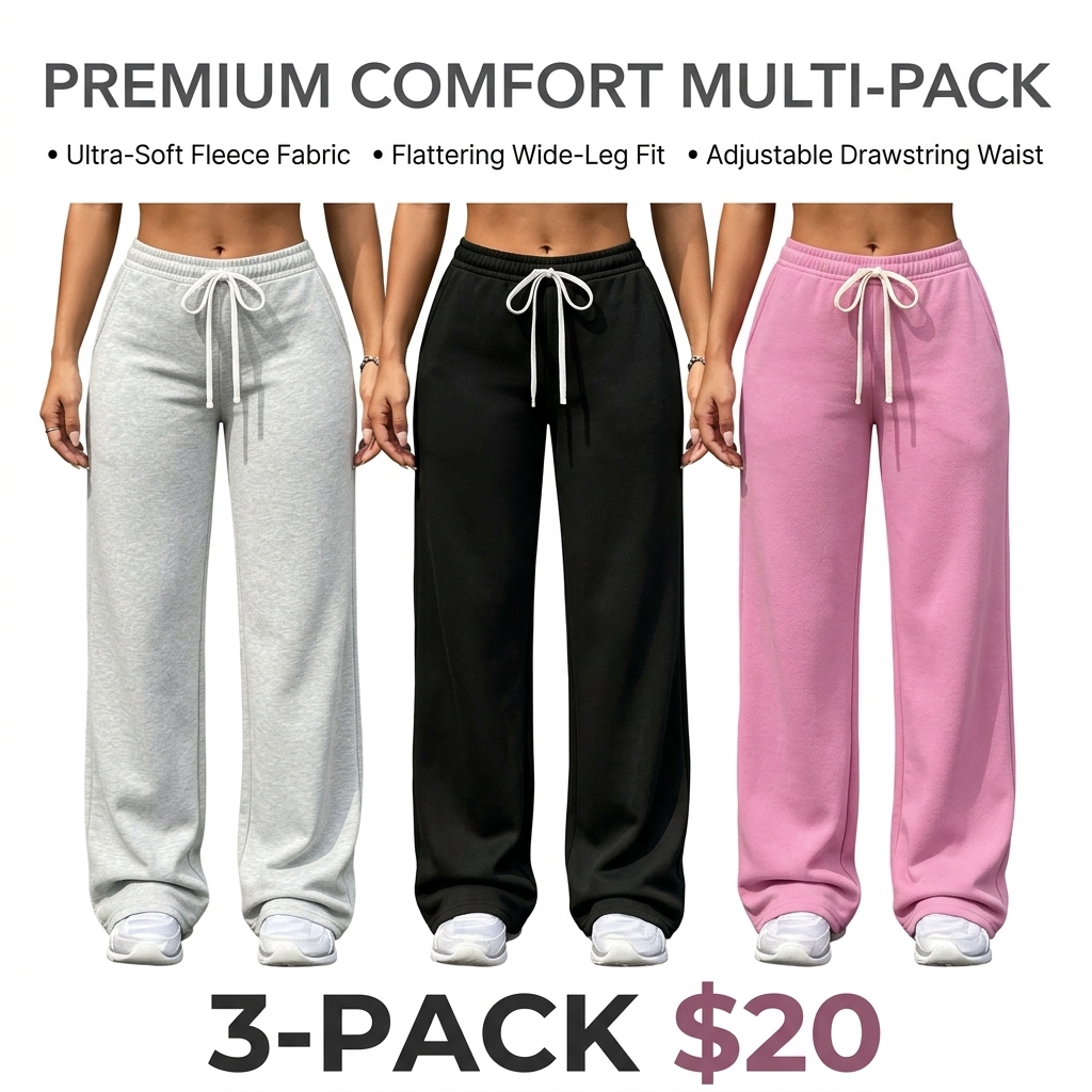 Women's 3-Pack Fleece-Lined Wide Leg Pants – Drawstring Waist Casual Bottoms with Pockets🔥BUY 3 FOR $20.99 | BEST VALUE: 6 FOR ONLY $24.99