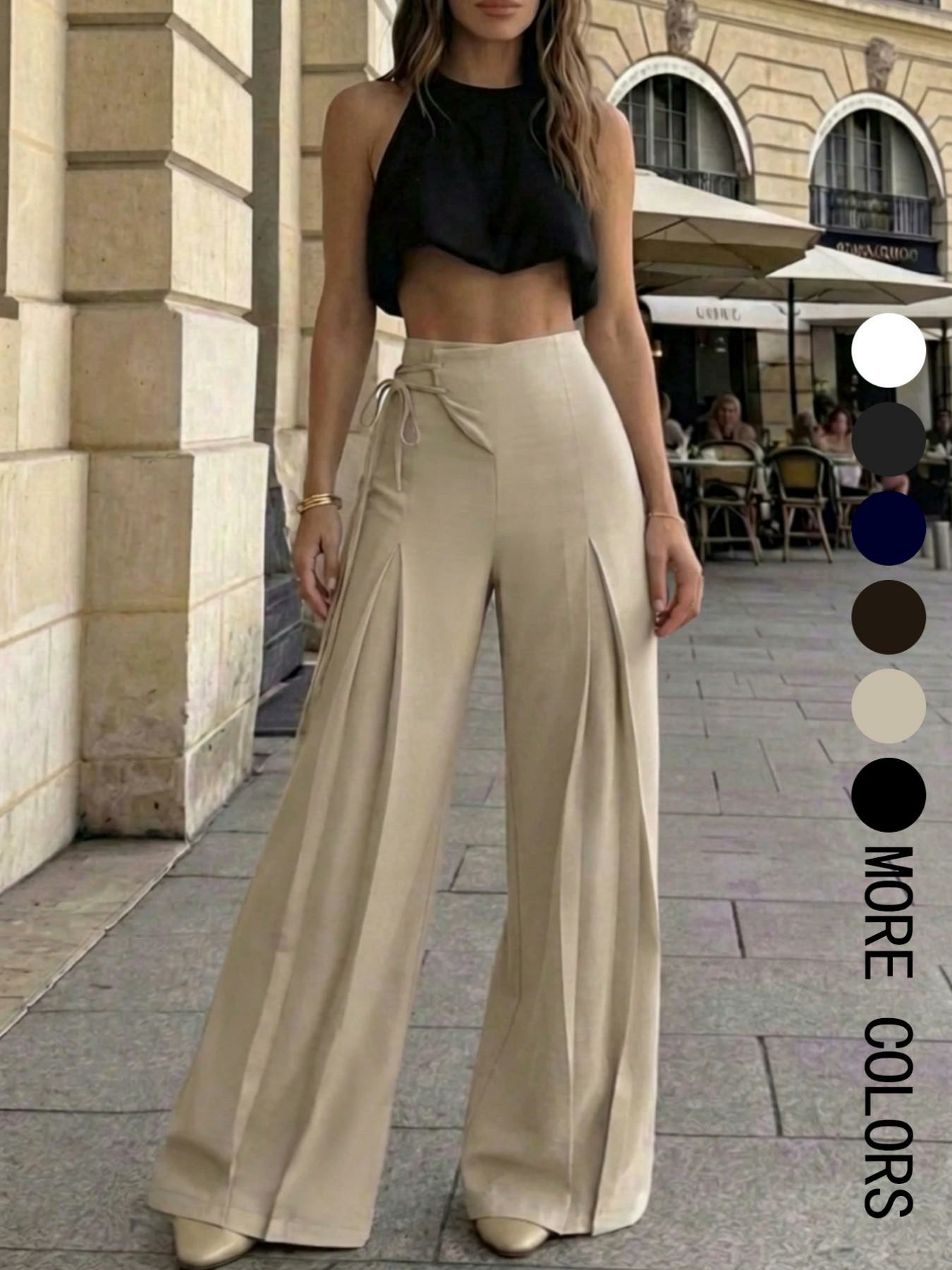 Women's High-Waist Wide-Leg Pants – Elegant Tie-Back Ankle Length Summer Trousers🔥BUY 3 FOR $20.99 | BEST VALUE: 6 FOR ONLY $24.99