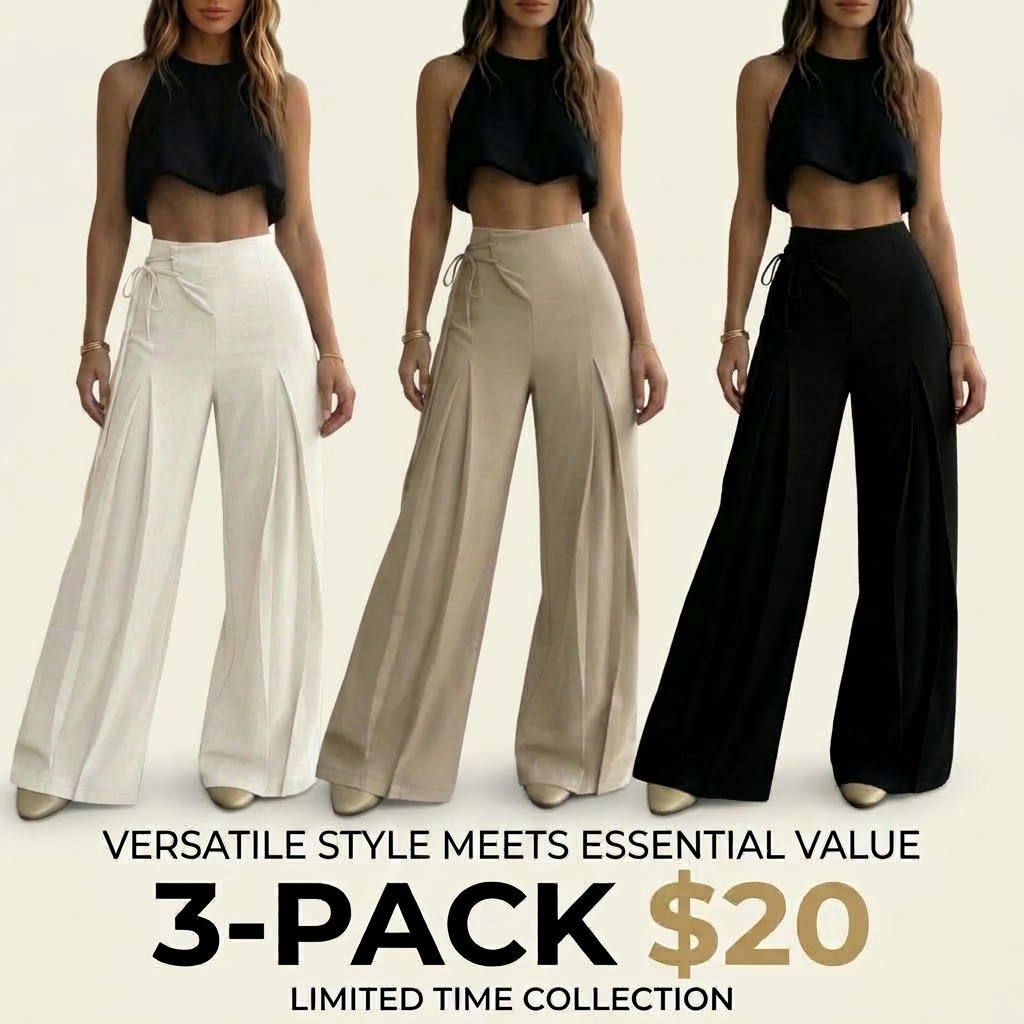 Women's High-Waist Wide-Leg Pants – Elegant Tie-Back Ankle Length Summer Trousers🔥BUY 3 FOR $20.99 | BEST VALUE: 6 FOR ONLY $24.99