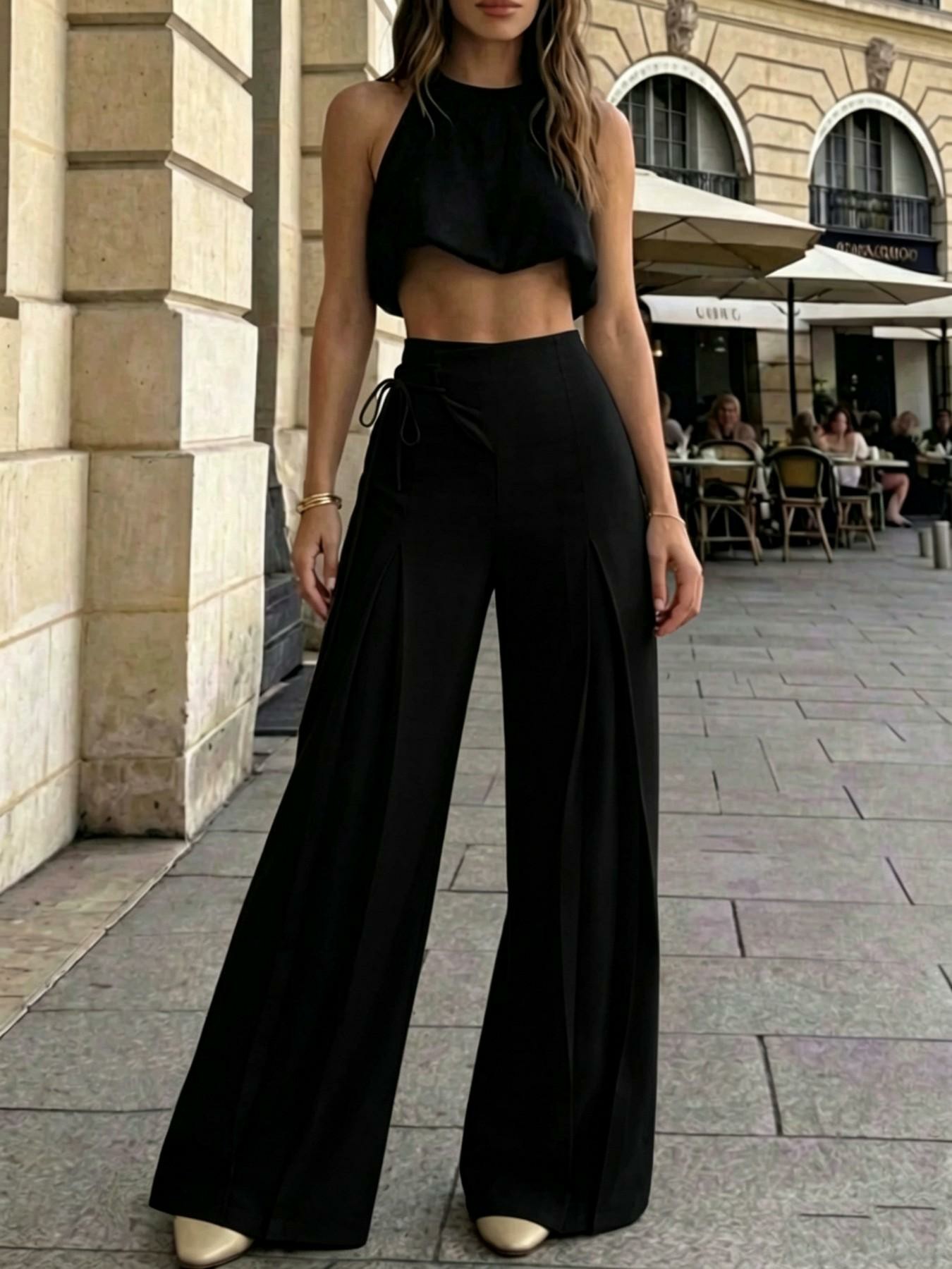 Women's High-Waist Wide-Leg Pants – Elegant Tie-Back Ankle Length Summer Trousers🔥BUY 3 FOR $20.99 | BEST VALUE: 6 FOR ONLY $24.99